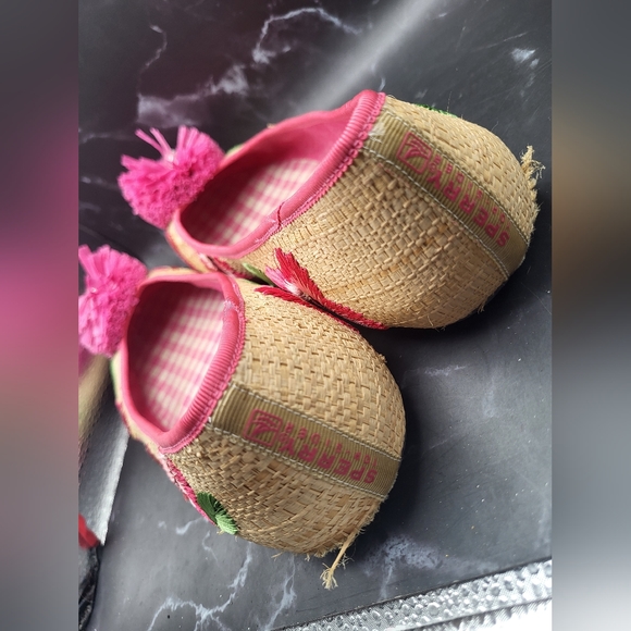 EUC SPERRY beige raffia PINK FLOWER flats - Picture 4 of 6